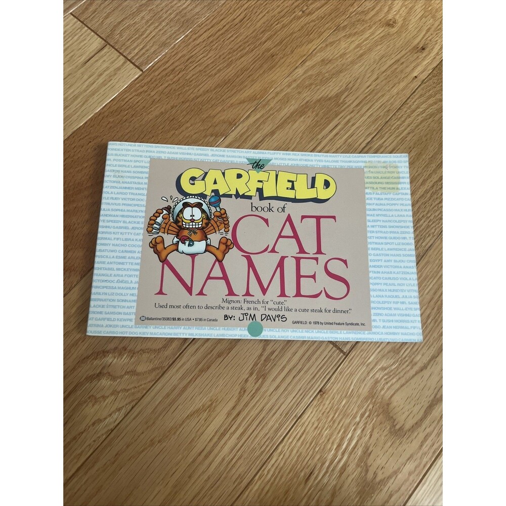 GARFIELD book of CAT NAMES By Jim Davis NEVER READ Book Spine Perfect No Creases